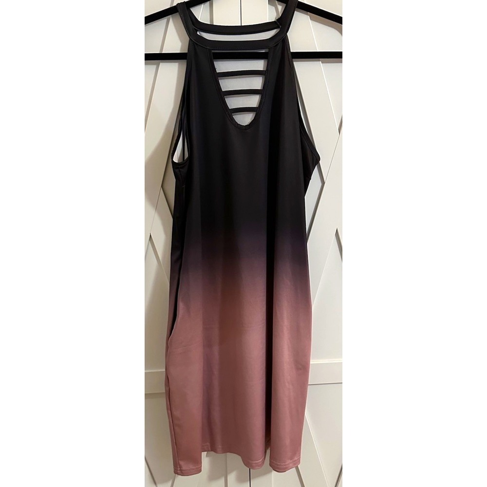Women's Black/Pink Ombre Halter Strappy Sleeveless Knit Stretch Pullover XL